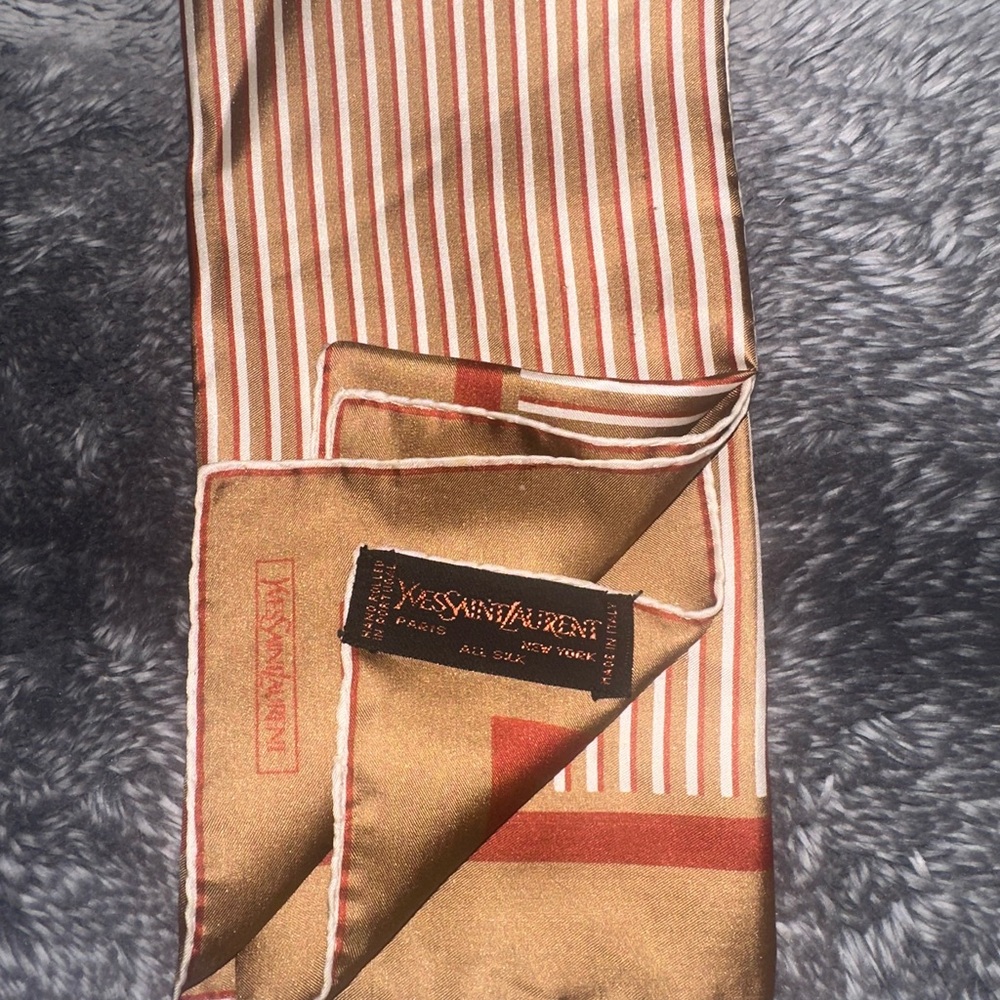 Yves Saint Laurent Men's Gold and Red Silk Scarf